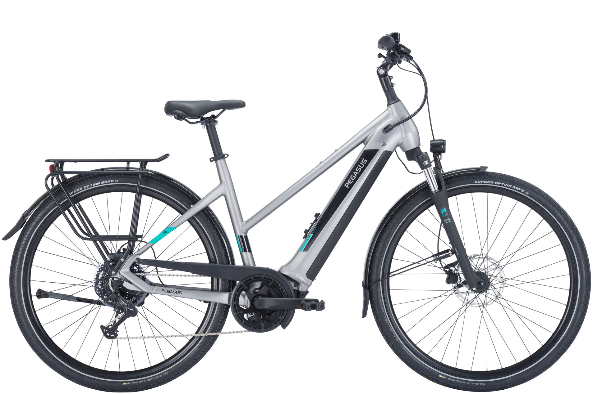 E-Bike Pegasus Evo CX 750 Wh Damen Trapez silber 2024 45 cm